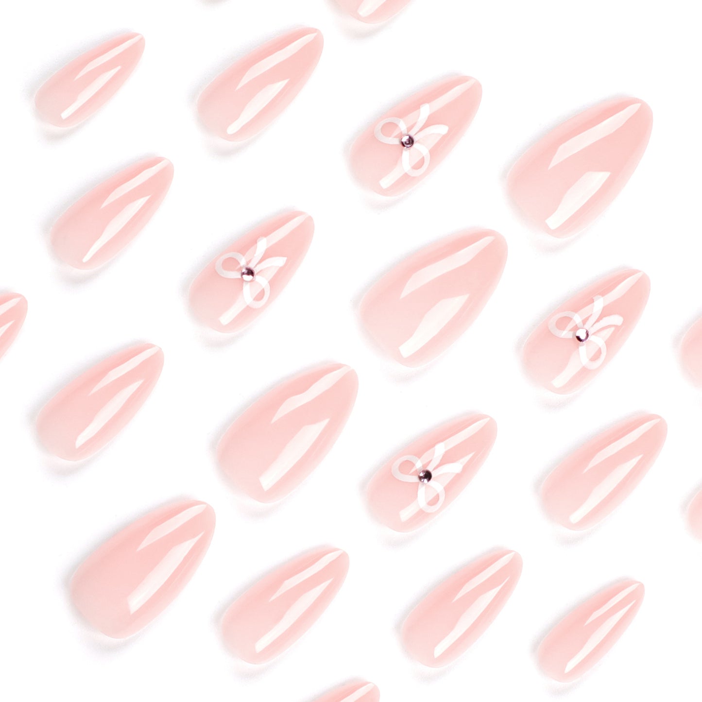 Sweet and Simple Bow Almond 24PCS Free Size Press on Nails JP3122
