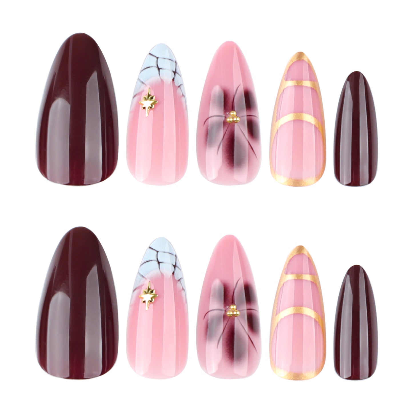 Maillard Flowers Almond 24PCS Free Size Press on Nails  JP3776