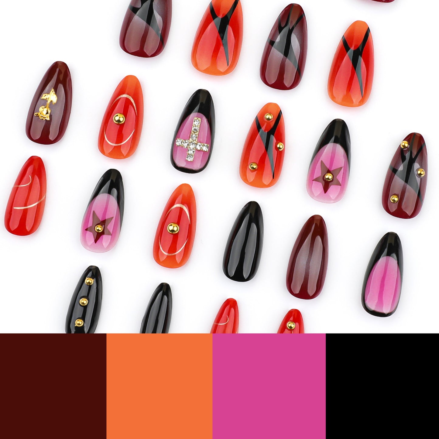 Y2K 3D Rose Almond 24PCS Free Size Press on Nails JP3563