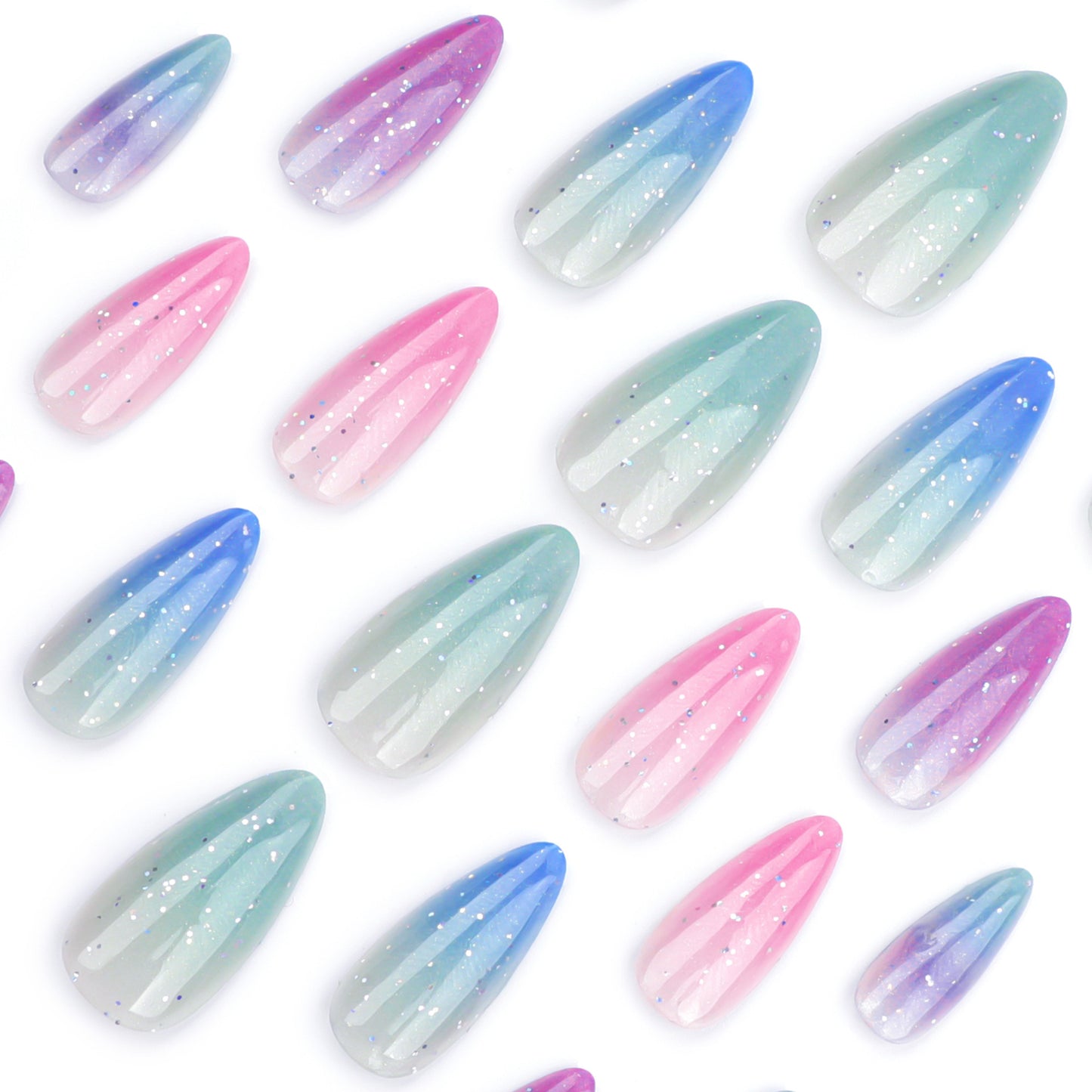 Dopamine Sequins Almond 24PCS Free Size Press on Nails JP3472