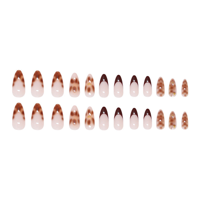 Brown Tortoise Almond 24PCS Free Size Press on Nails Z964
