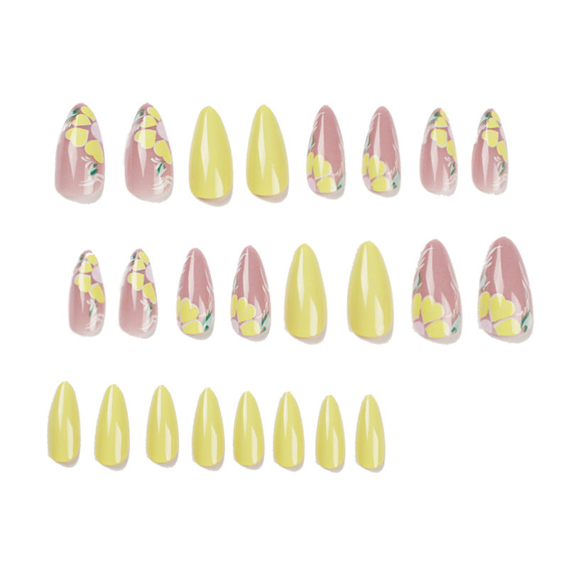 Small Yellow Flowers Almond Press on Nails - NoirNail