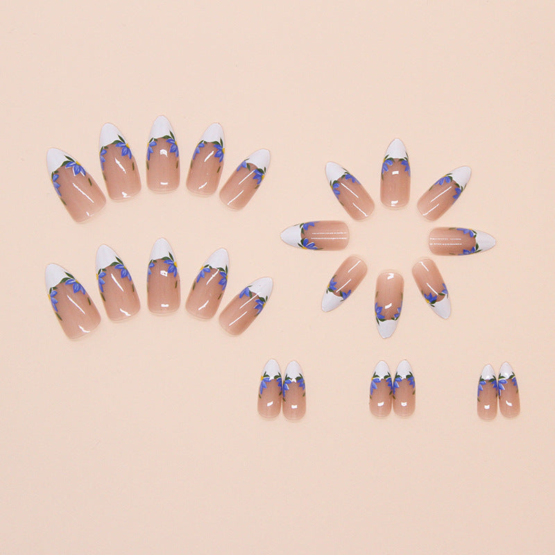 iris French tip Almond 24PCS Free Size Press on Nails W1700