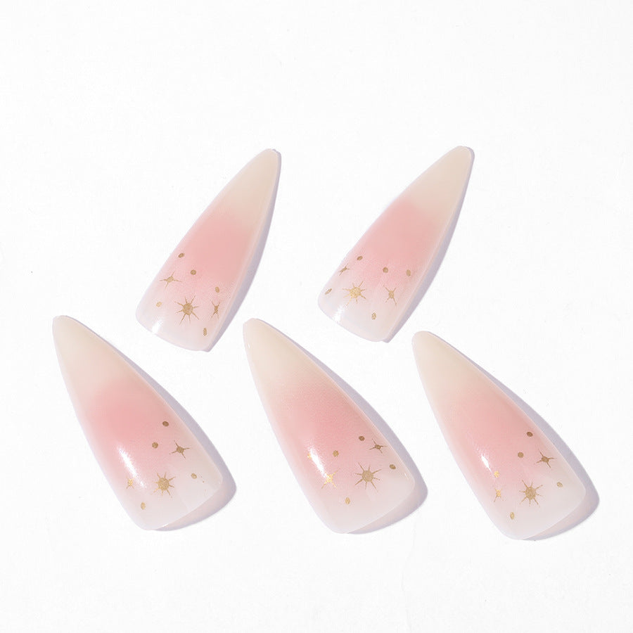 French Star Embellishment Simplicity Stiletto Press On Nails - NoirNail