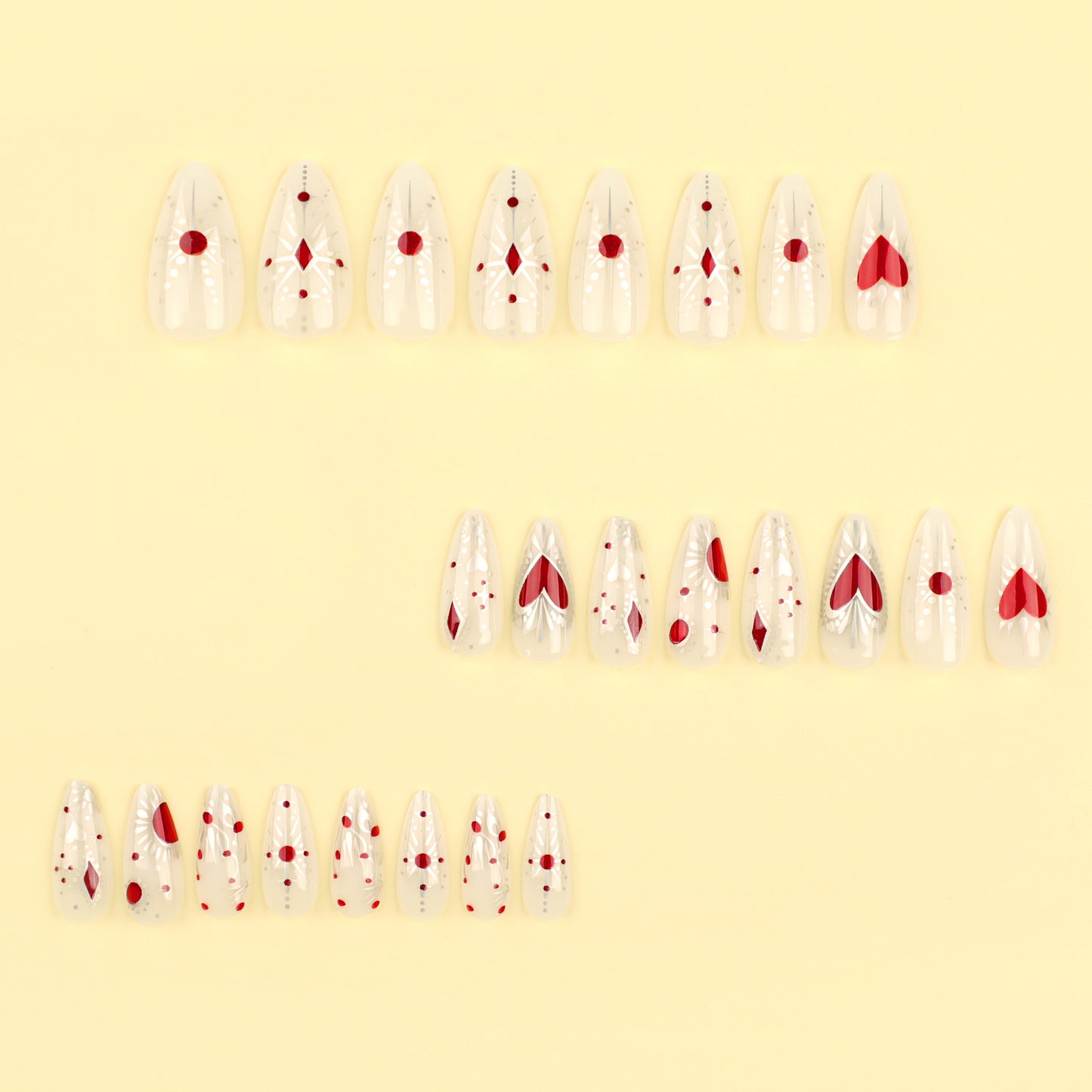 Sparkling Red Heart Almond 24PCS Free Size Nails JP3281 - NoirNail