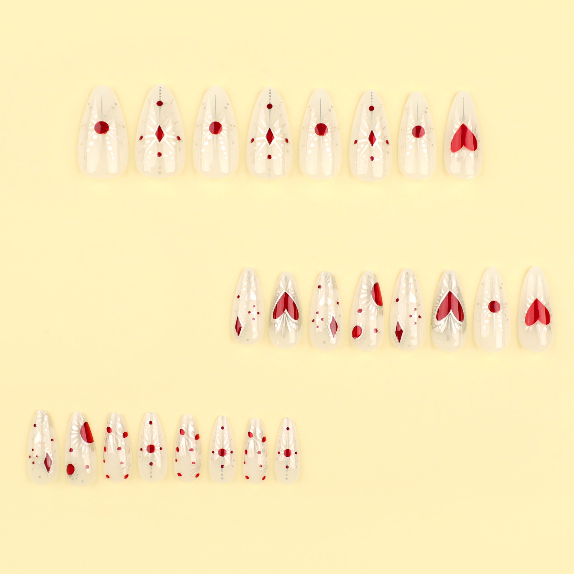 Sparkling Red Heart Almond 24PCS Free Size Nails JP3281 - NoirNail