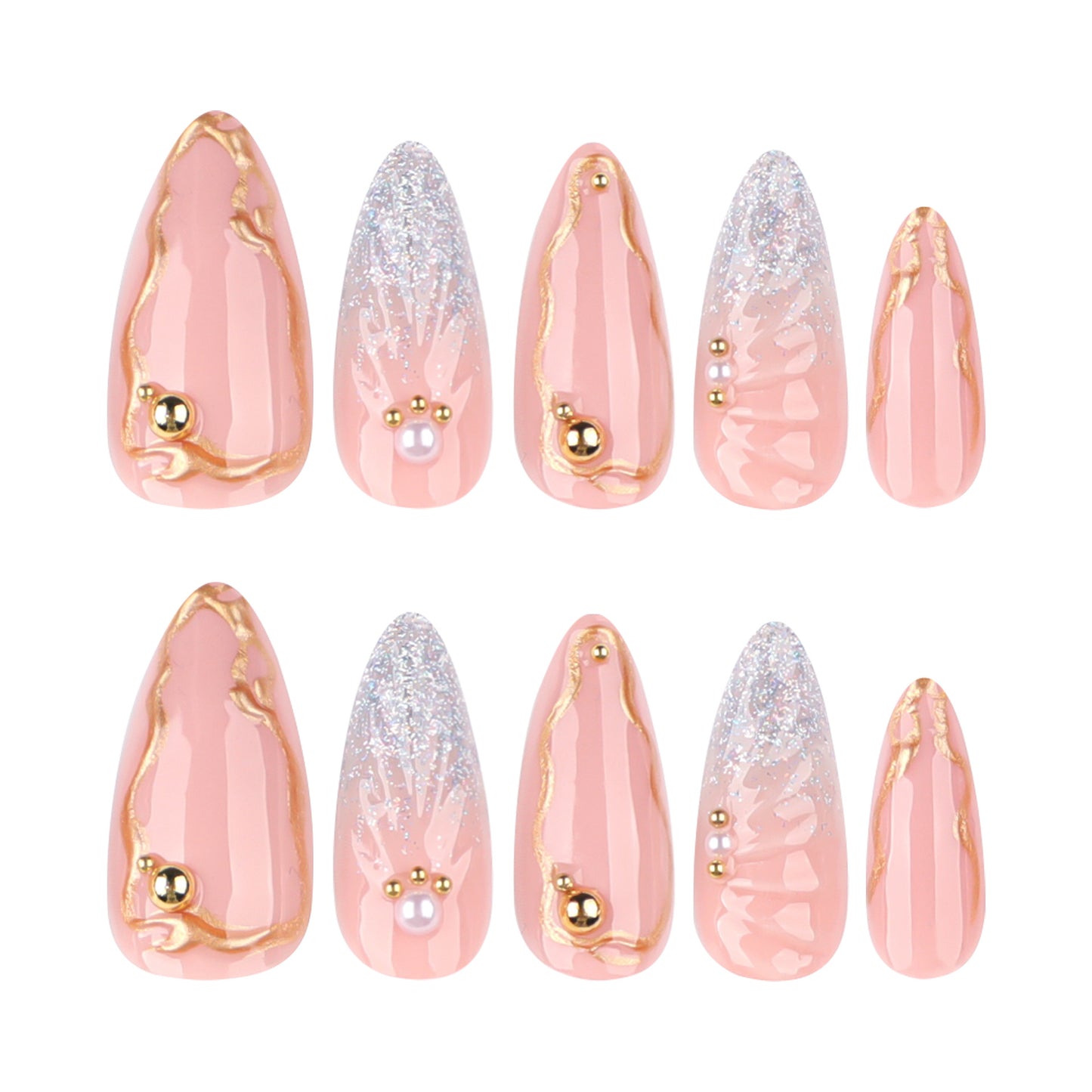 Mermaid's Tears 3D Almond 24PCS Free Size Press on Nails JP3876