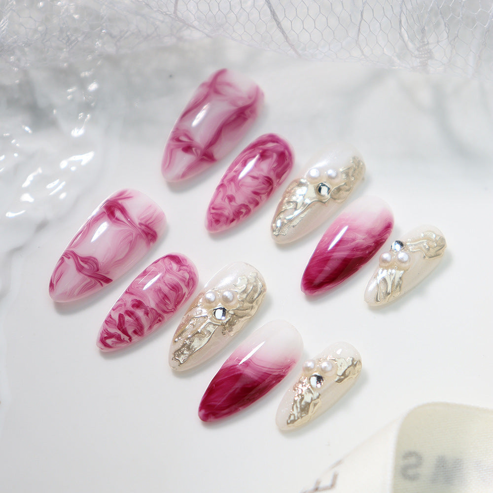 Rose Quicksand Metallic Handmade Almond Press On Nails A767