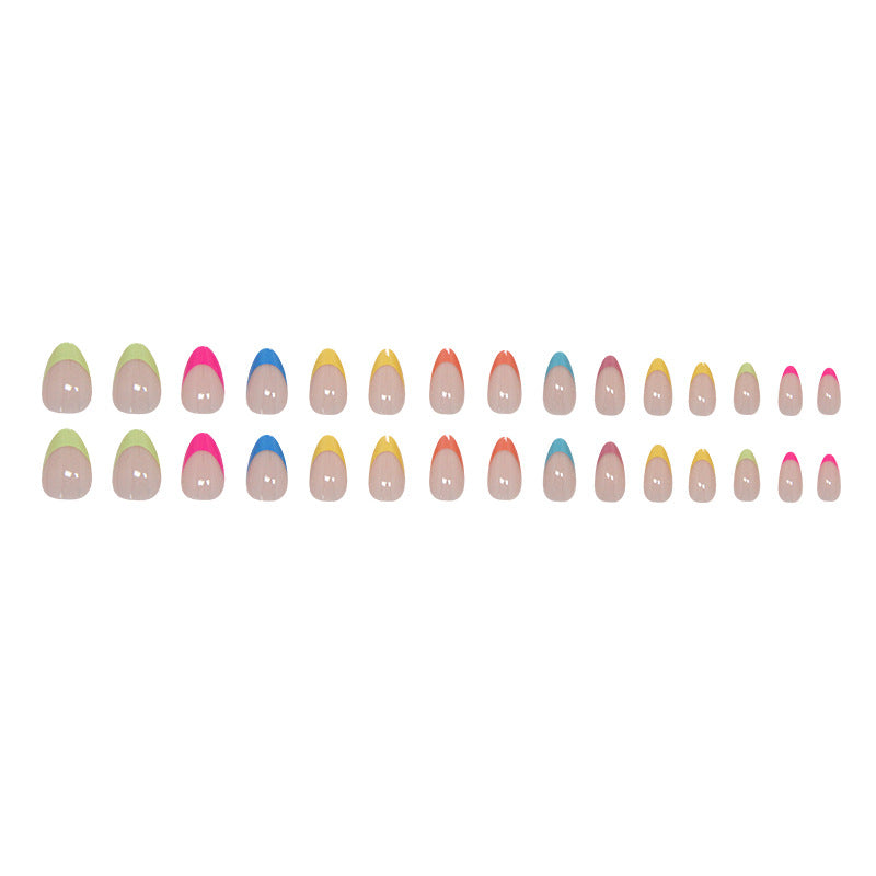 Macaron French Tip Almond 24PCS Free Size Press on Nails W1857