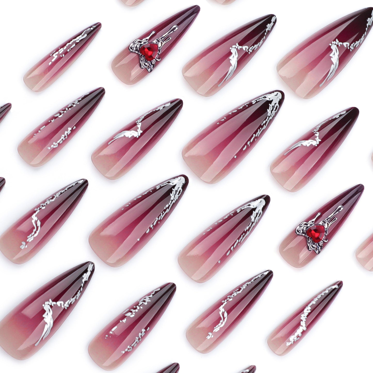 Dark Night Rose Stiletto 24PCS Free Size Press on Nails JP3475