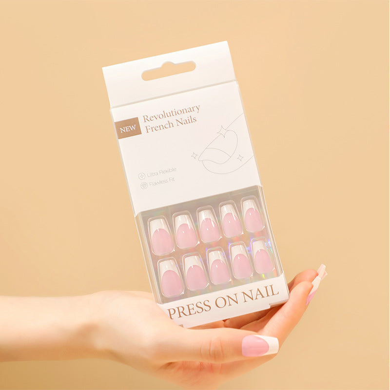 Classic French Tip Coffin 30PCS Free Size Press on Nails ZG003