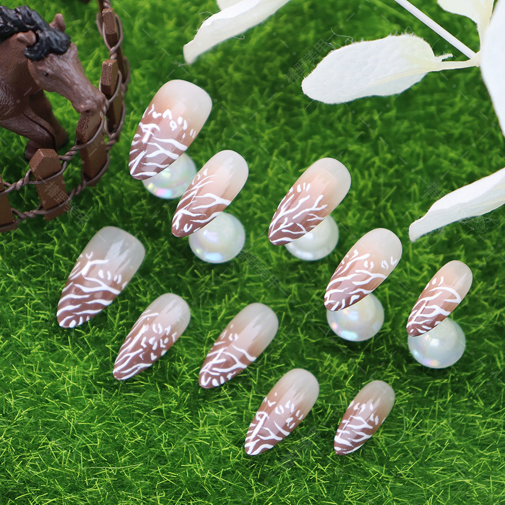 Maillard Zebra Print Deep French Handmade Almond Press on Nails A1208