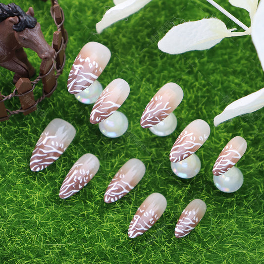 Maillard Zebra Print Deep French Handmade Almond Press on Nails A1208