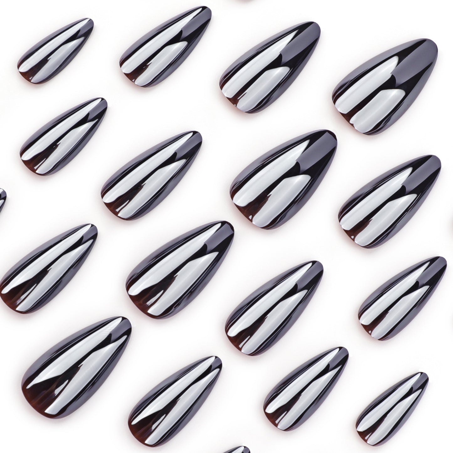 Classic Black Almond 24PCS Free Size Press on Nails JP3572