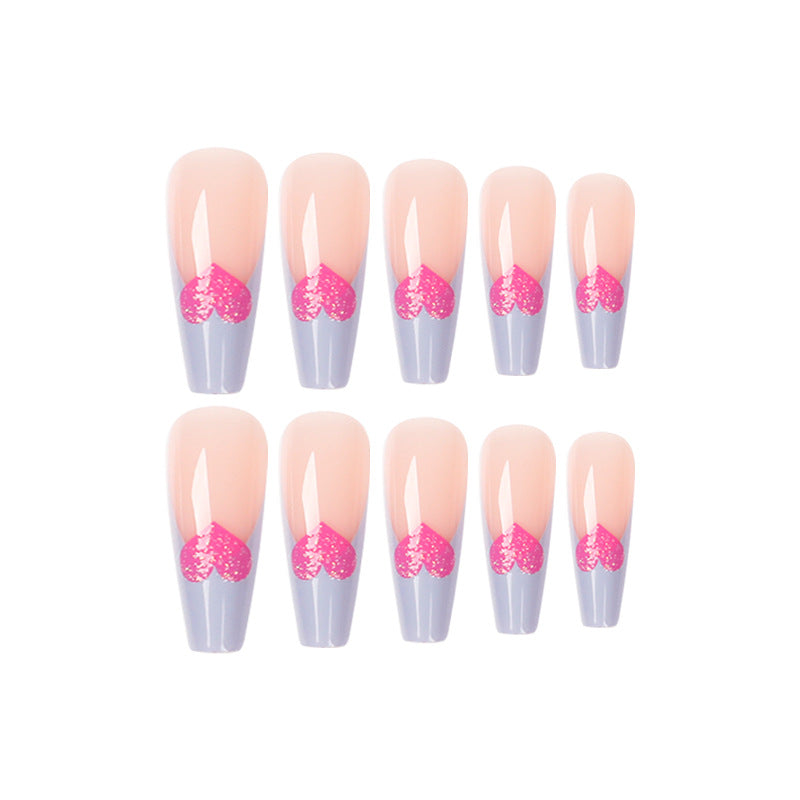 Pink Heart French Tip Coffin 24PCS Free Size Nails JP1602 - NoirNail