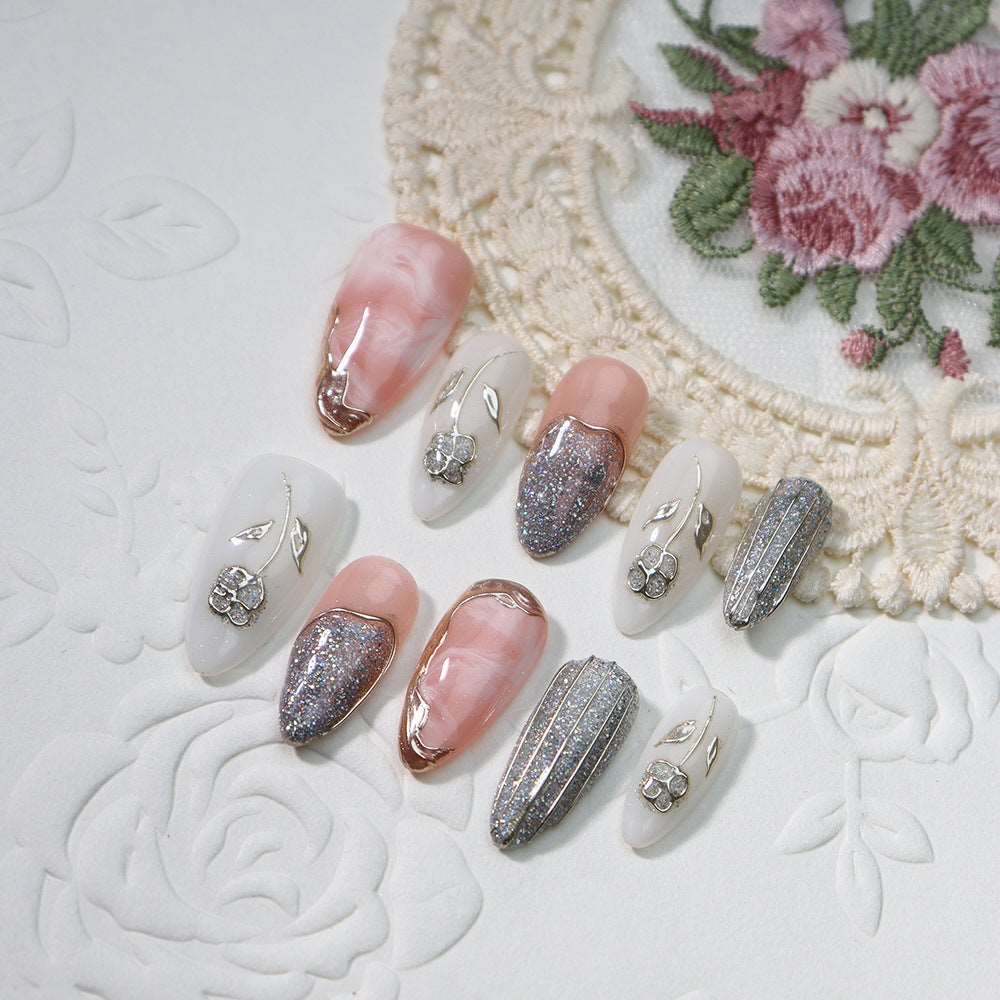 Beach Rose  Handmade Almond  Nails A792