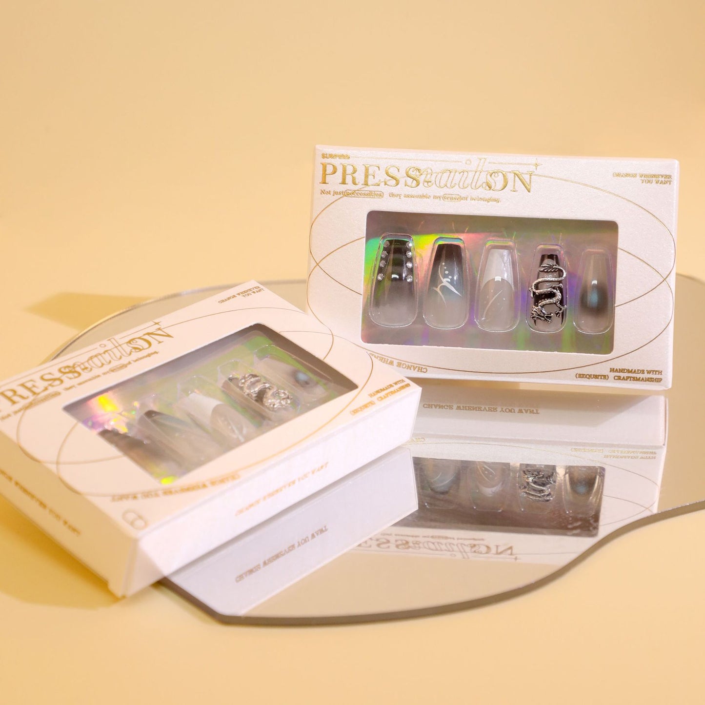 Relief Dragon Coffin 24PCS Free Size Press on Nails GN016