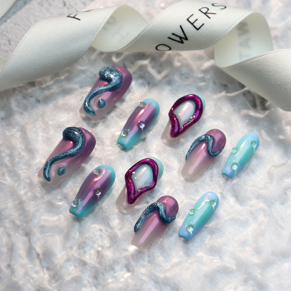 Green Snake Y3K Handmade Coffin Press on Nails A770