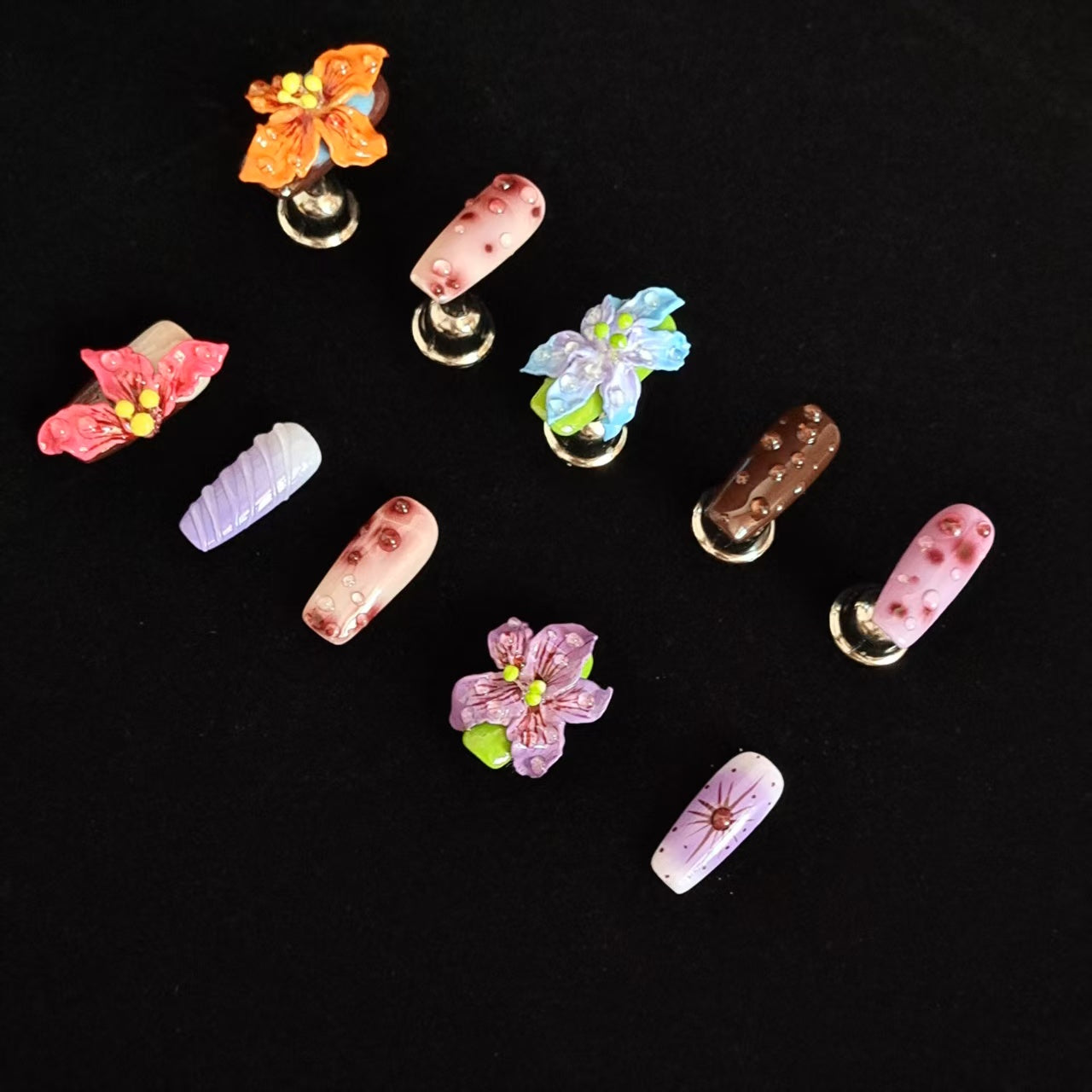 3D Handmade Flowers Coffin Press On Nails