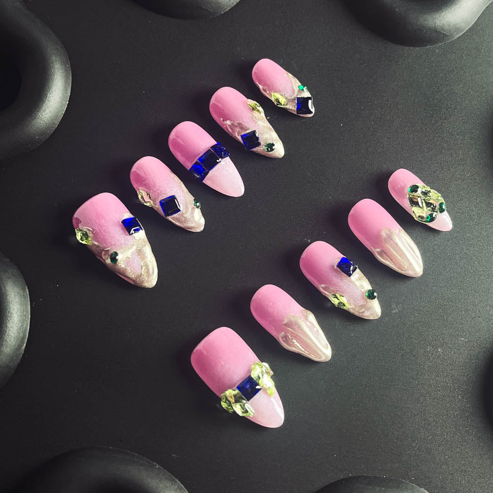 Desert Sapphire Handmade Almond  Nails X1142 - NoirNail