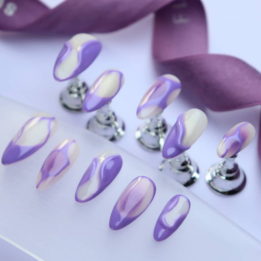 Lavender Purple Handmade Almond Press on Nails A1184