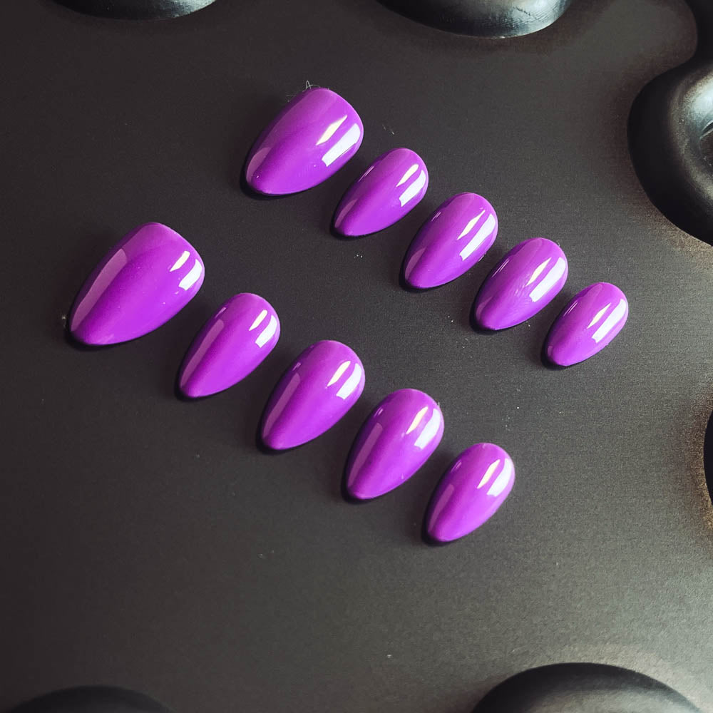 Purple Solid Color 100% Handmade Almond Press-ons Nail CS1007 - NoirNail