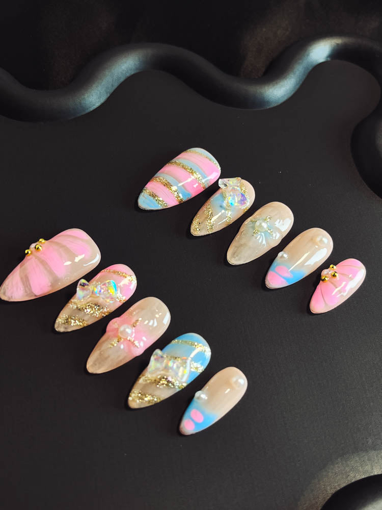 Colorful Butterfly 3D Handmade Almond  Nails LT1030 - NoirNail