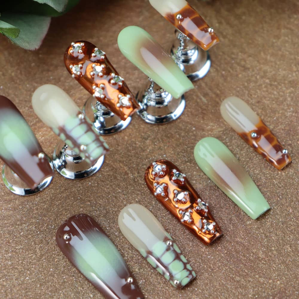 Coffee Time Handmade Coffin Press On Nails PP14