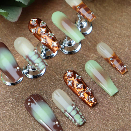 Coffee Time Handmade Coffin Press On Nails PP14