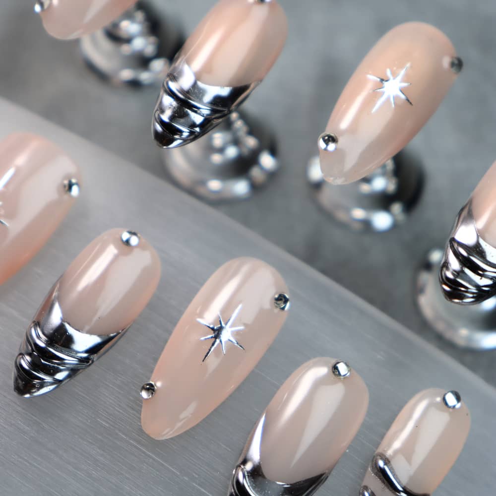 Nude deep French Y2K Handmade Almond Press On Nails A888