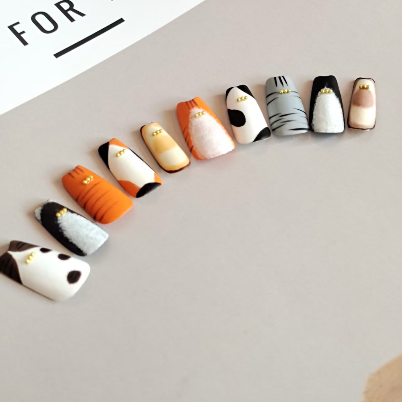 Custom Kitten Handmade Almond Press On Nails