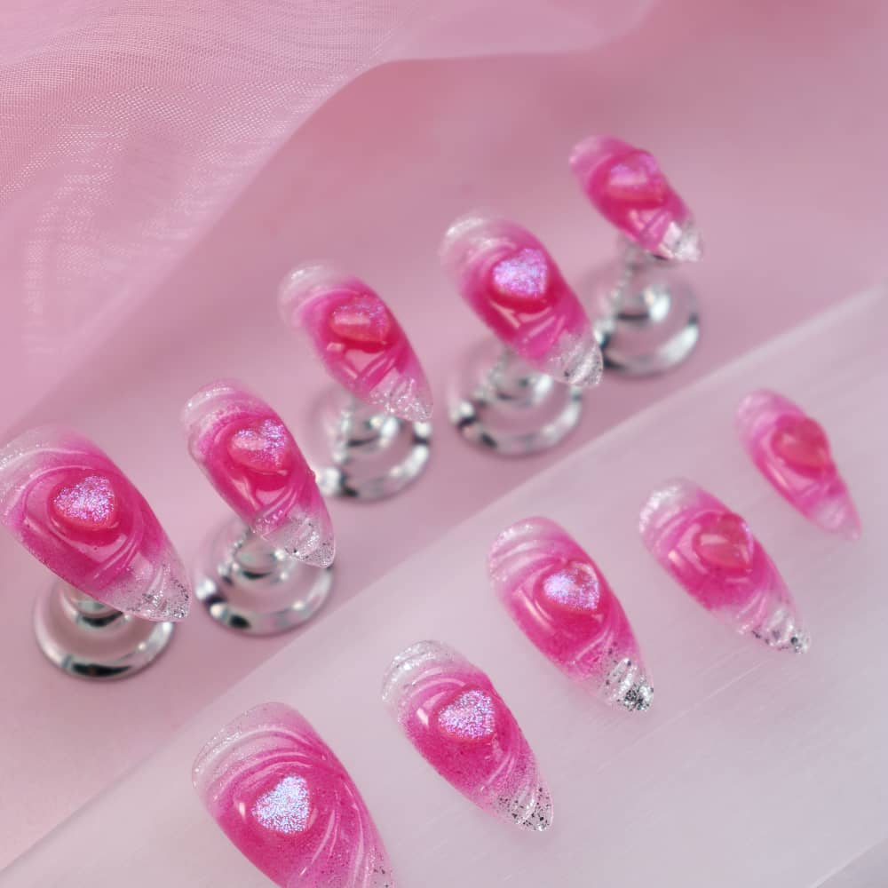 Rose Red Love Whirlpool Handmade Stiletto Press On Nails  A973
