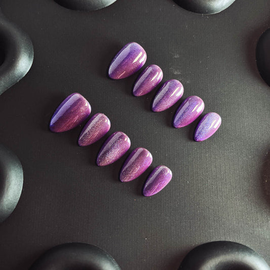 Grape Purple Cat Eyes Gel Nail Handmade Almond Press-ons Nail MQ1009 - NoirNail