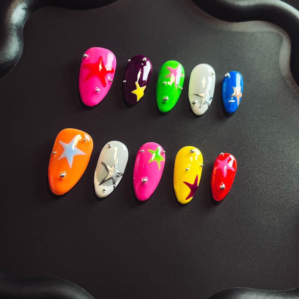Colorful Starlight  Handmade Almond  Nails T1006 - NoirNail