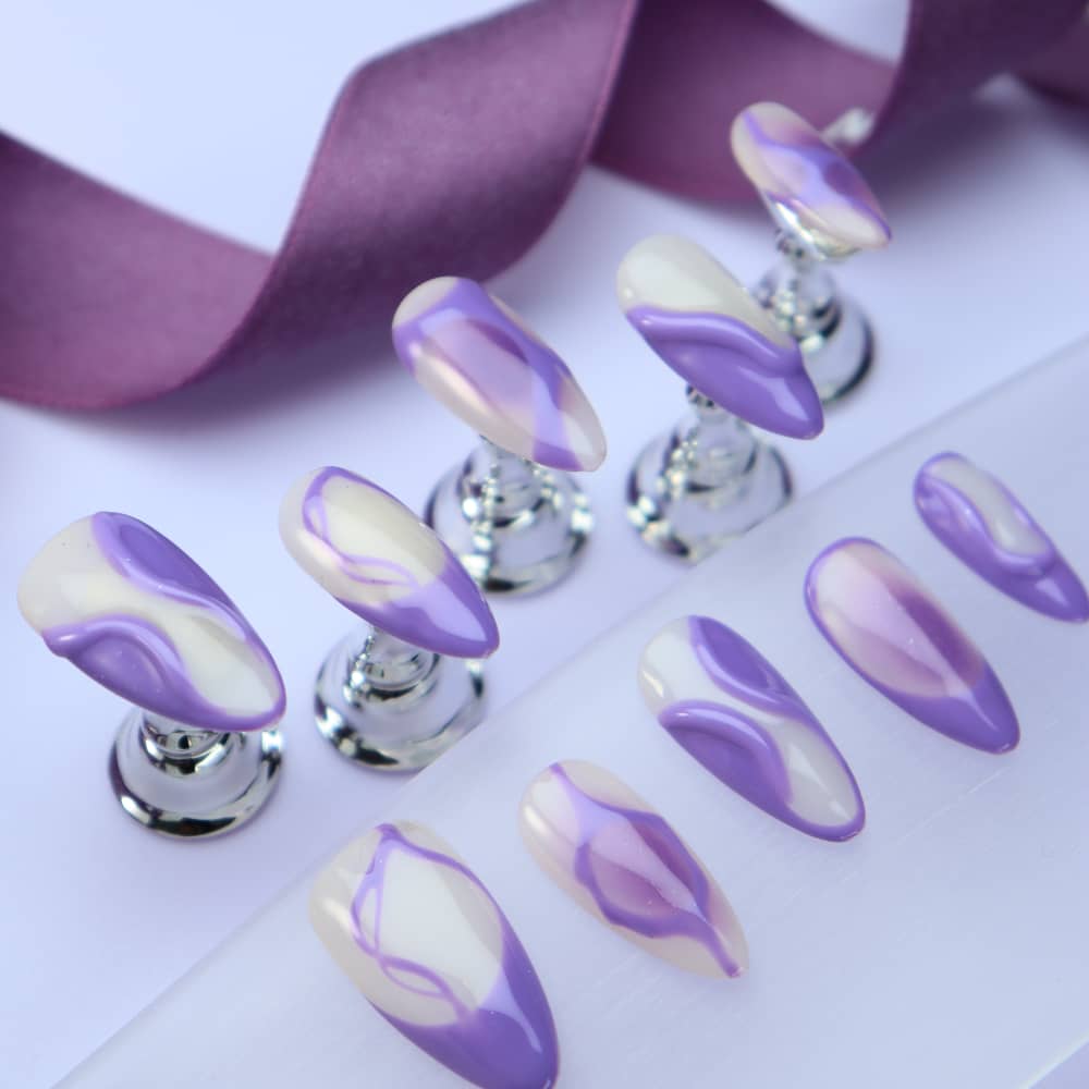 Lavender Purple Handmade Almond Press on Nails A1184