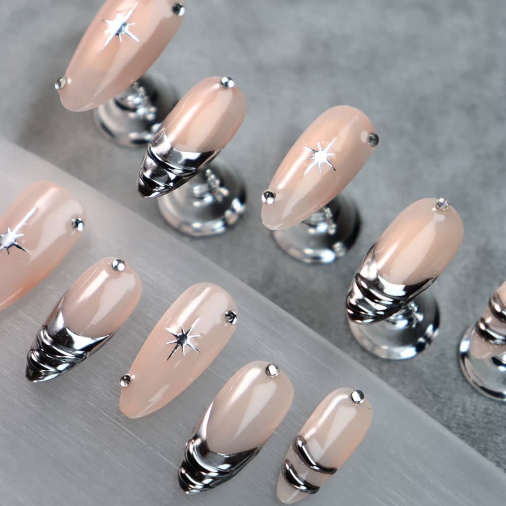 Nude deep French Y2K Handmade Almond Press On Nails A888