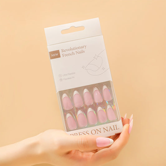 Classic French Tip Almond 30PCS Free Size Press on Nails ZG012