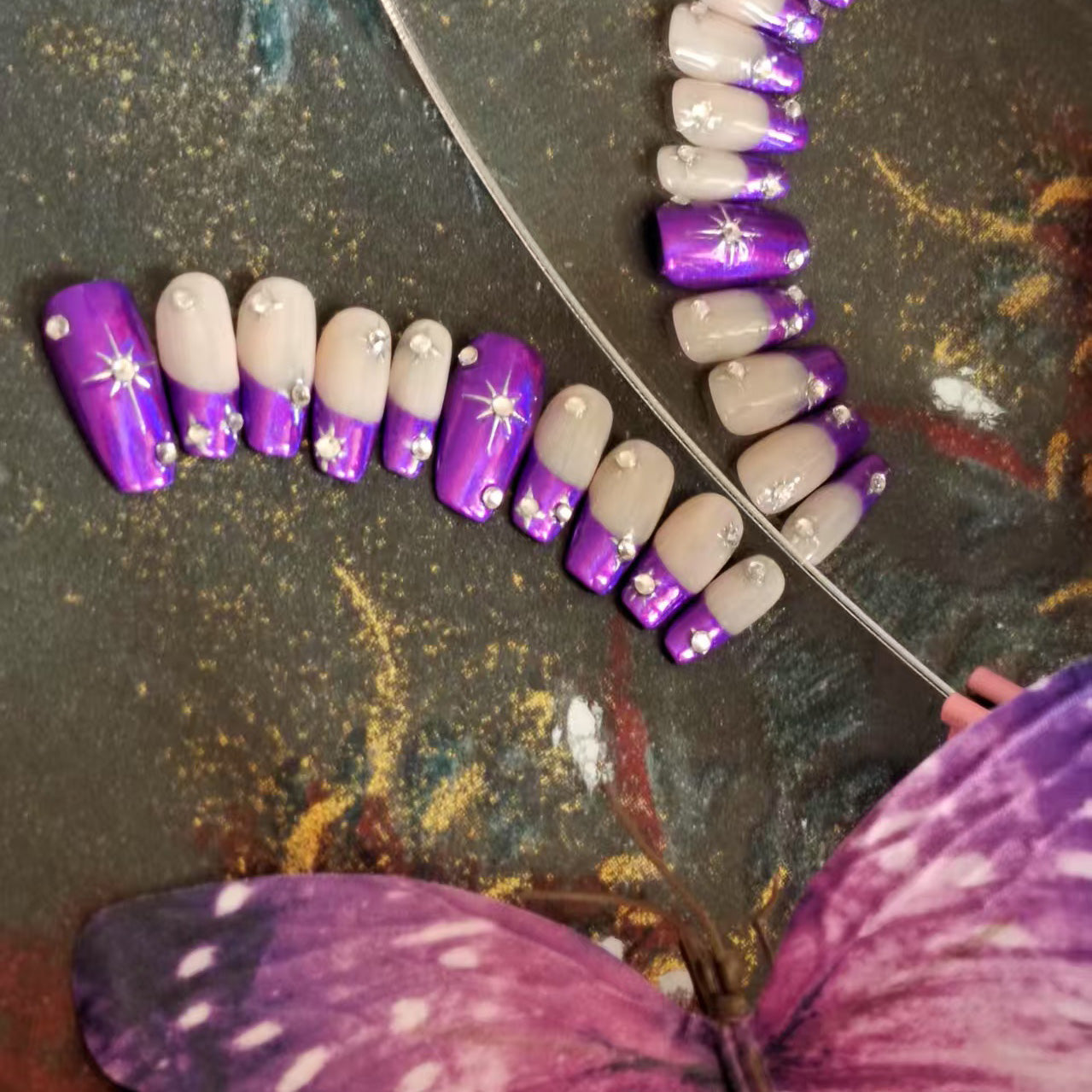 Purple Handmade Coffin French Tip Press On Nails