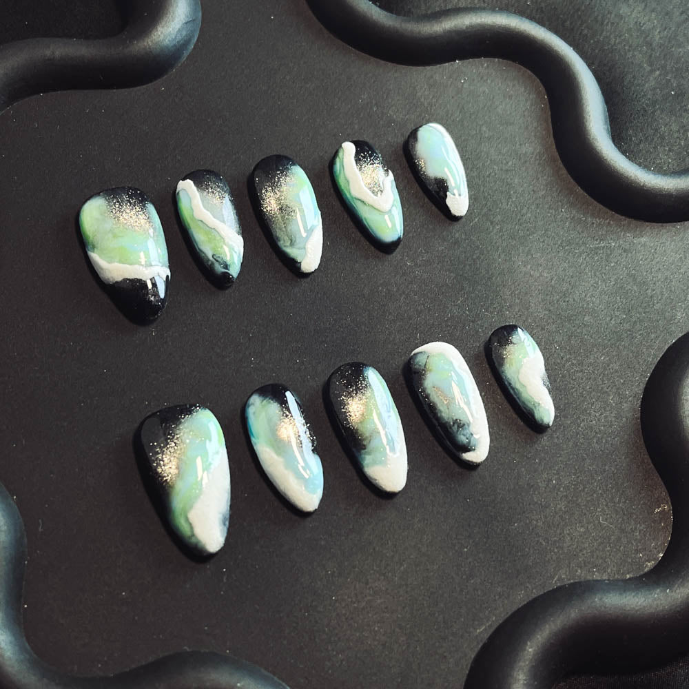 Blue Beach Handmade Almond  Nails X1028 - NoirNail