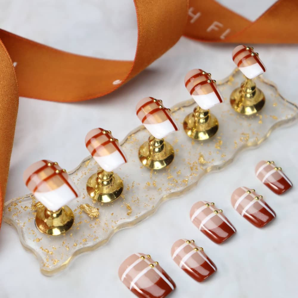 French lines Handmade Square Press On Nails A865