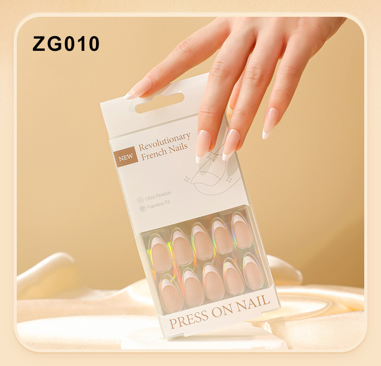 Classic French Tip Almond 30PCS Free Size Press on Nails ZG010