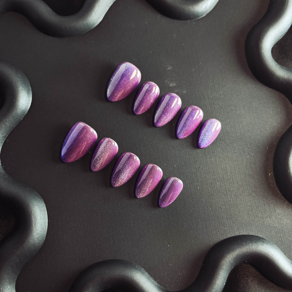 Grape Purple Cat Eyes Gel Nail Handmade Almond Press-ons Nail MQ1009 - NoirNail