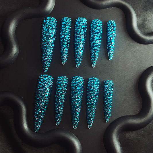 The Legend of the Blue Sea Rhinestone Handmade  Stiletto Nails MM1002 - NoirNail