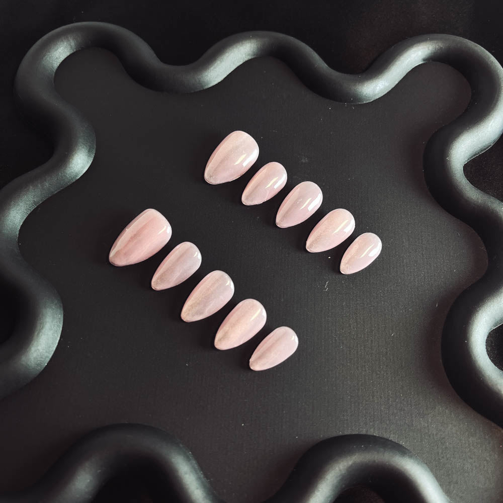 Pink Cat Eyes Gel Nail Handmade Almond Press-ons Nail MQ1001 - NoirNail