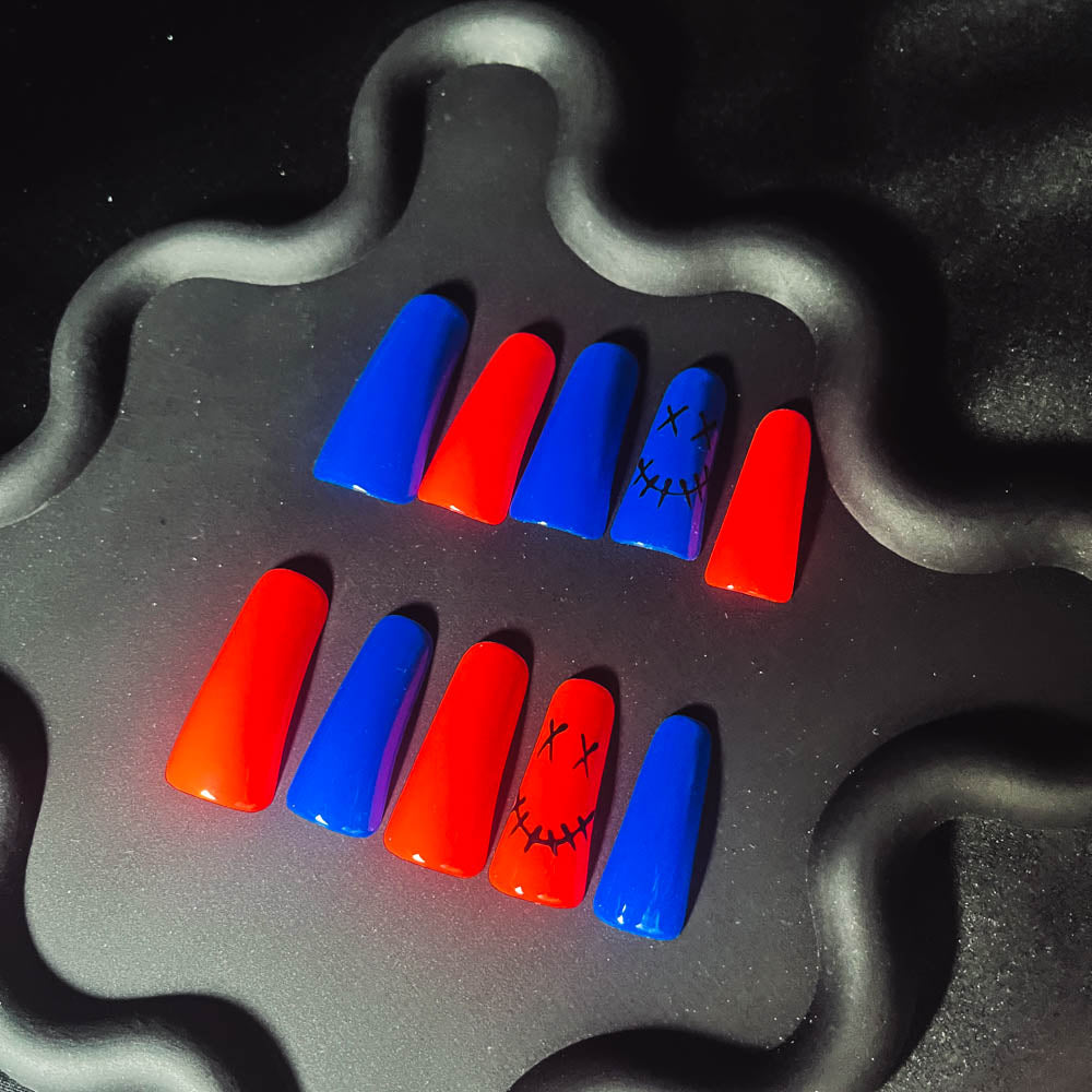 Harley Quinn  Handmade  Duck Nails OM1138 - NoirNail