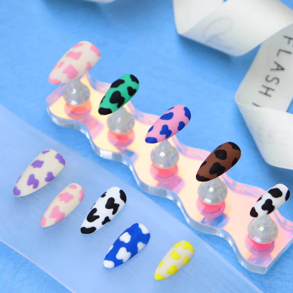 Dopamine Cow pattern Handmade Almond Press On Nails A611
