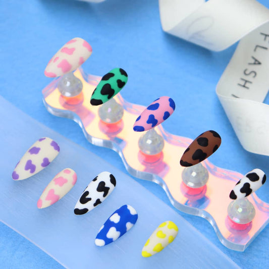 Dopamine Cow pattern Handmade Almond Press On Nails A611