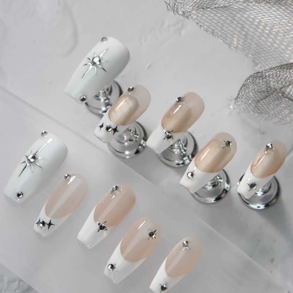 Meteor French Tip Handmade Coffin Nails A537