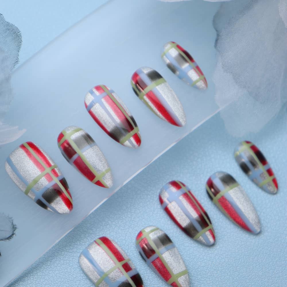 Miss CoCo Plaid Skirt Handmade Almond Press On Nails A1152