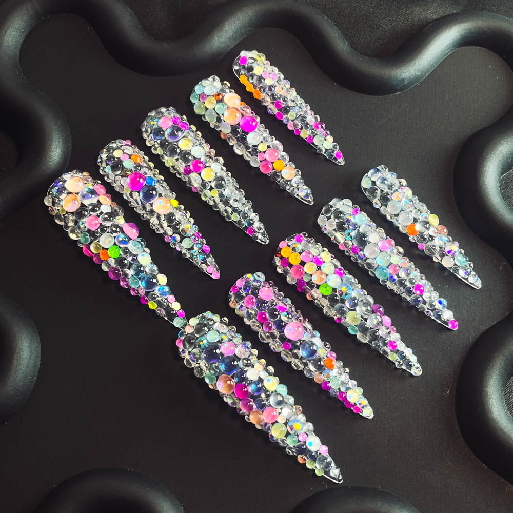 Silver Popping Candy Rhinestone Handmade Stiletto  Nails MM1001 - NoirNail